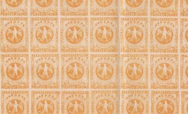 VENEZUELA 1863 FULL SHEET 153 IMPERF STAMPS ½ REAL YELLOW,  FOLDED  REF 6170