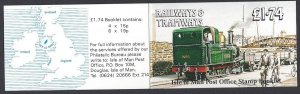 Isle of Man #358f MNH booklet, Railways & tramways, issued 1990