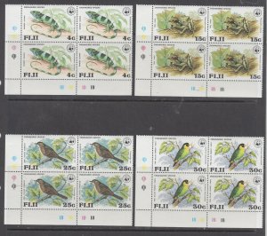FIJI  #397-400 BIRDS  blocks of 4 WWF