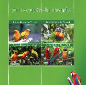 Chad Birds on Stamps 2021 CTO Parrots of World Macaws Conures 4v M/S I