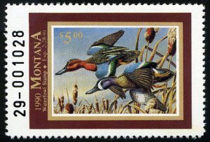 United States, Duck Hunting - State #MT38 Cat$10, Montana, 1990 $5 Blue Winge...