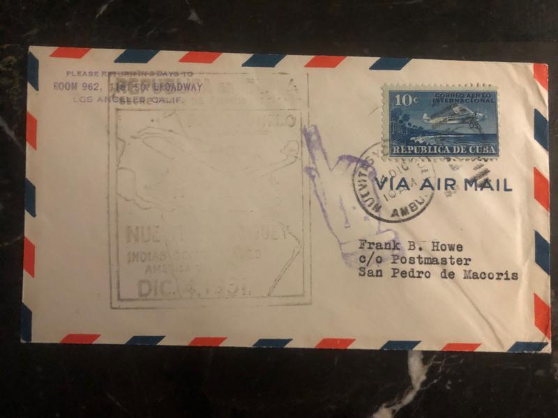 1931 Nuevitas Cuba First Flight airmail cover FFC to Pedro Macoris Dominican Rep