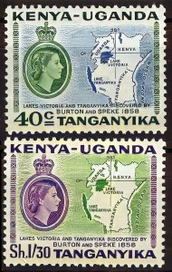 Kenya-Uganda & Tanzania 1958 Sc#106/107 QUEEN ELIZABETH II-MAP Set (2) MNH