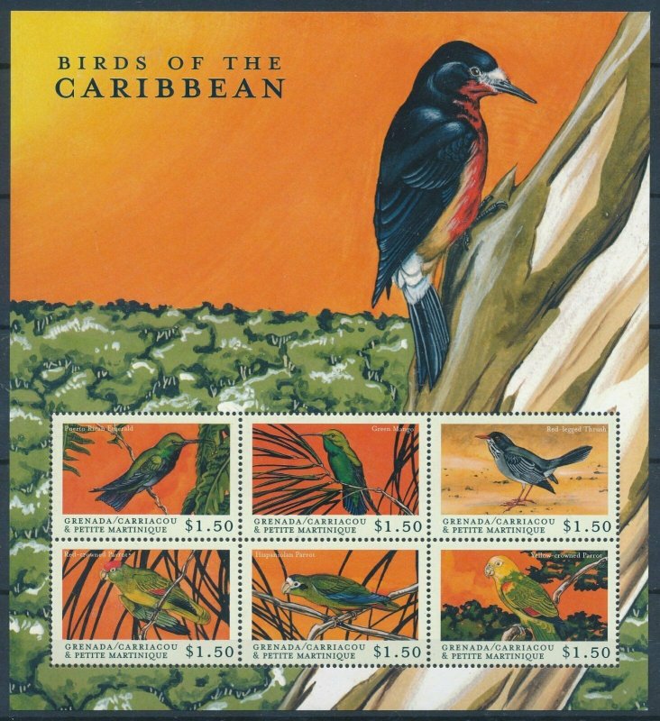 [108911] Carriacou & Petite Martinique 2000 Birds vögel Parrots Mini sheet MNH