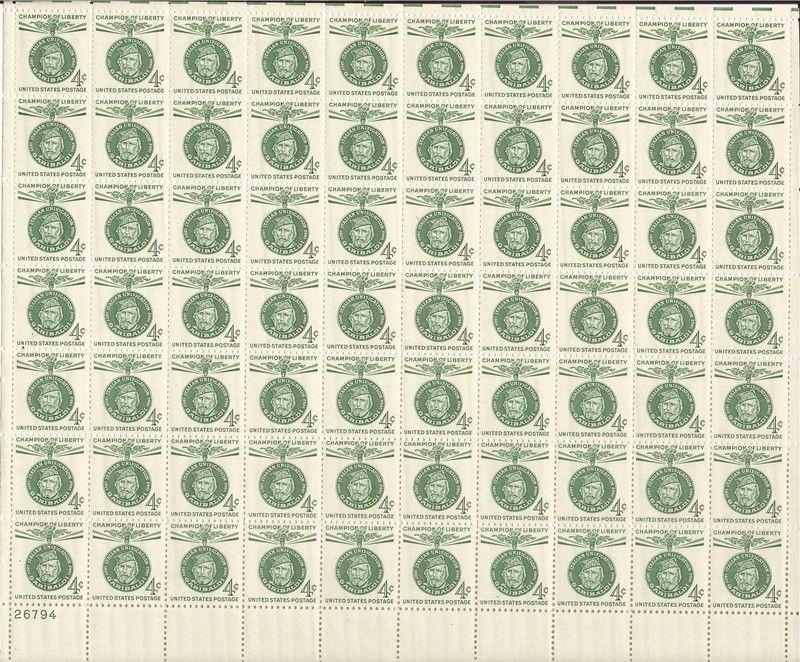 US Stamp - 1960 4c Giuseppe Garibaldi - 70 Stamp Sheet - Scott #1168