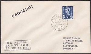 GB USED NETHERLANDS 1969 SS Nevasa Paquebot ship cover....................A1450