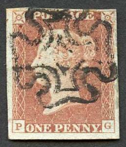 1841 Penny Red (PG) Plate 1b Very Fine Four Margins