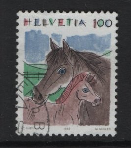 Switzerland #874  used 1993 animals 100c  horses