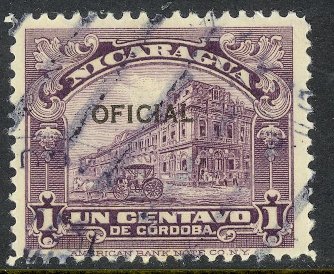 NICARAGUA 1926 1c National Palace OFFICIAL Sc O284 VFU