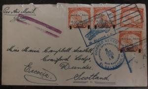 1930 San Salvador El Salvador Airmail Cover To Dundee Scotland Overprinted Stamp