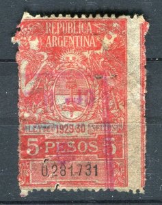 ARGENTINA; 1920s early Revenue issue used 5P. value