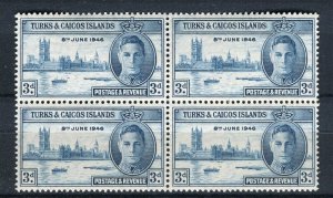 TURKS CAICOS; 1946 early GVI Victory issue fine MINT MNH BLOCK of 4
