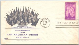 US FIRST DAY COVER 50th ANNIVERSARY of the PAN-AMERICAN Union Cachet 1940 Type B