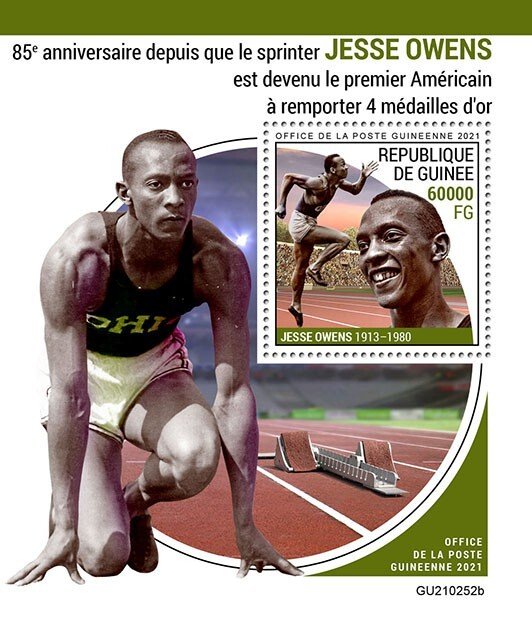 GUINEA - 2021 - Jesse Owens - Perf Souv Sheet -Mint Never Hinged