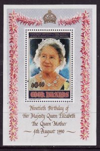 Cook Islands-Sc#1041-unused NH sheet-Queen Mother-90th Birthday-1990-