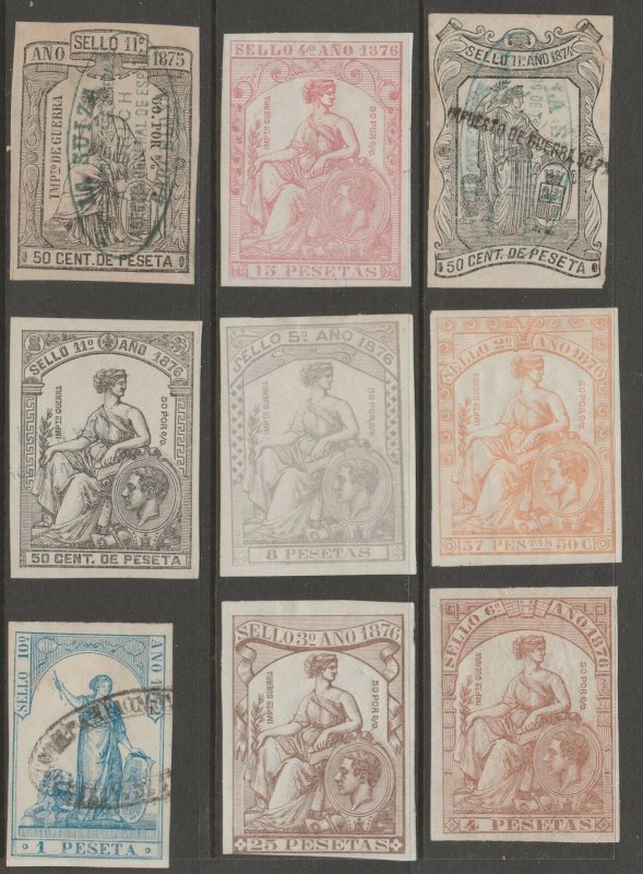 SPAIN & Col Revenue fiscal stamp 9-9 some are scarce FOUR SCANS