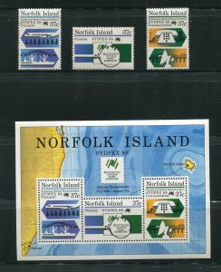 Norfolk Island 437-439, 439a SYDPEX Stamps and Sheet MNH 1988