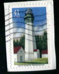 4148 US 41c Grays Harbor, WA Lighthouse SA, used on paper