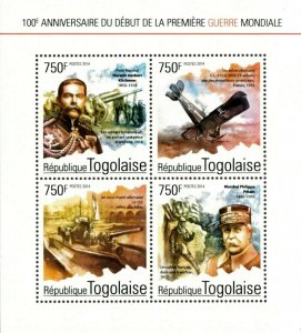 Togo 2014 - Beginning of World War I, 100 Years - Sheet of 4 - MNH