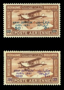 EGYPT 1931 AIRMAIL - ZEPPELIN - surcharged set  Scott # C3-C4  mint MNH**