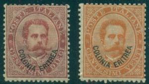 ERITREA 4-5, 10¢ & 20¢ og, hinged, toned gum as often, F/VF scarce Scott $585.00