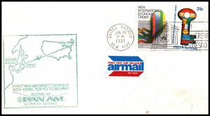 UN New York Pan Am New York to Toyko First Flight 1981 Cover