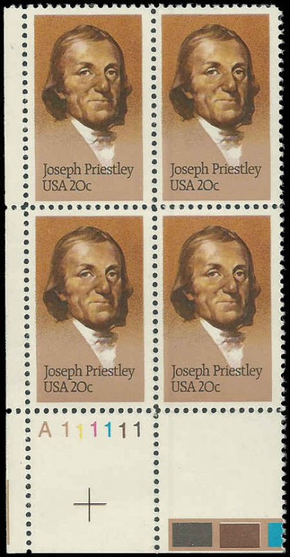 PCBstamps   US #2038 PB  80C(4x20c)Joseph Priestley, MNH, (PB-3)