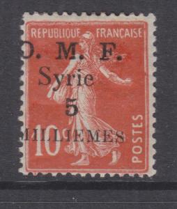 SYRIA, 1920 thick OMF 5m. on 10c. Red, lhm.