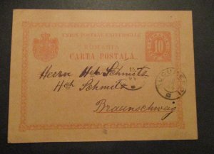 1894 Romania Braunschweiger Germany Post Card Cover