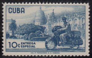 1958 Cuba Stamps Sc E 24 Messenger in Motorcycle and Havana View MNH