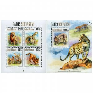 Wild Cats Stamp Bundle of 2 Leptailurus Serval Panthera Leo S/S MNH #6813-6816