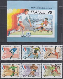 CAMBODIA Sc# 1700-6 CPL MNH SET of 6 + S/S - FRANCE '98 FIFA WORLD CUP SOCCER