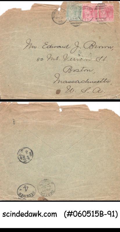 GIBRALTAR - 1898 ENVELOPE TO USA WITH QV STAMPS - OLD STAMPED ENVELOPE