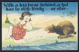 POSTAL HISTORY - US - WALTER WELLMAN artist signed 2x - big bear woman  POSTCARD