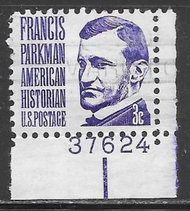 USA 1281: 3c Francis Parkman, plate no single, used, F-VF