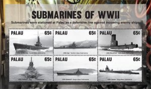 Palau 2015 - Submarines of World War 2 - Sheet of 6 MNH