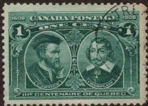 Canada 97 - Used - 1c Cartier / Champlain (1908) (cv $6.00) (2)