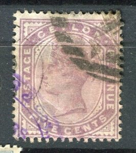 CEYLON; 1883-98 early classic QV Crown CA issue used 5c. value