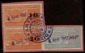 Danzig Poland Germany 1G 10P Gerichtskostenmarke Court Fee Revenue Stamp 90952