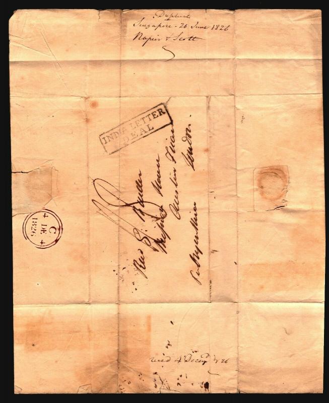 Straits Settlements EARLY 1826 Stampless Merchant Letter to London - Z14688