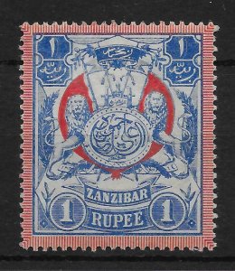 ZANZIBAR SG220a 1904 1r BLUE & RED WMK SIDEWAYS MTD MINT