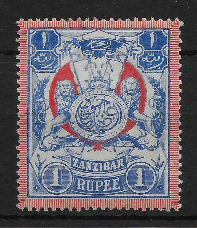 ZANZIBAR SG220a 1904 1r BLUE & RED WMK SIDEWAYS MTD MINT