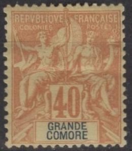 Grand Comoro 14 (mhr) 40c navigation & commerce, red on straw paper (1897)