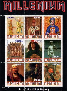 Afghanistan 1999 CEZANNE-BOTTICELLI-REMBRANDT-MILLENIUM Sheetlet (9) MNH