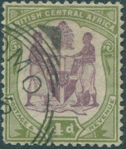 Nyasaland 1897 SG57e 4d purple and olive Arms FU