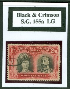 SG 155a Rhodesia 1910-13. 2/6 black & crimson. Very fine used CAT £325