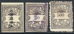 Brazil 1899 Revenue CONSUMPTION Small Group Brown issue for Local Products 3 diff.-