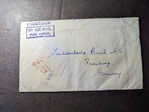 1956 Registered Burma Airmail Cover Rangoon to Freiburg Germany
