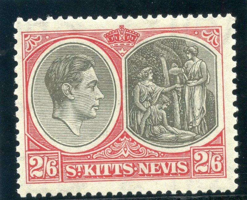 St Kitts-Nevis 1938 KGVI 2s6d black & scarlet MLH. SG 76. Sc 87a.