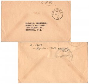 Canada Soldier's Free Mail 1942 F.P.O.-H.C.1 Europe to Montreal, Que.  Revers...